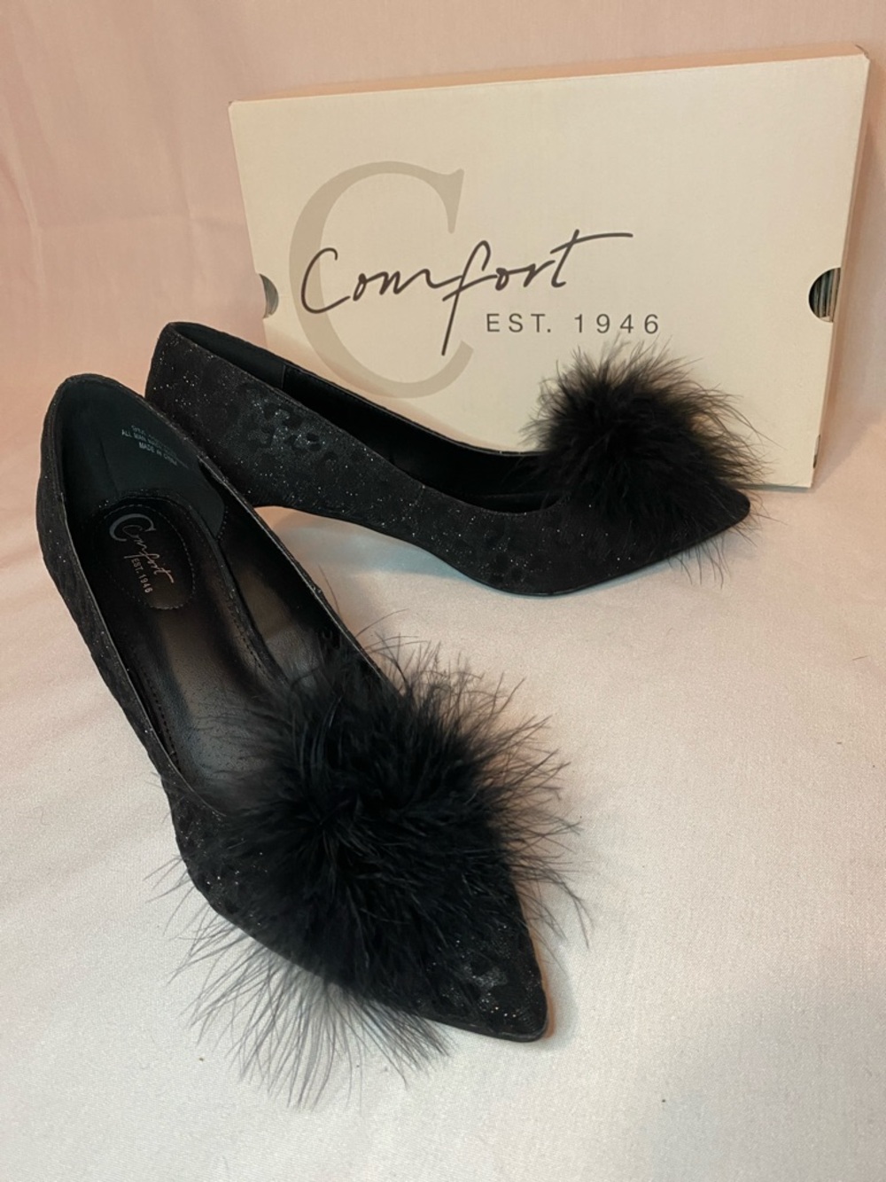 Black Pointed-Toe Pom-Pom Kitten Heels - Picture 5 of 10